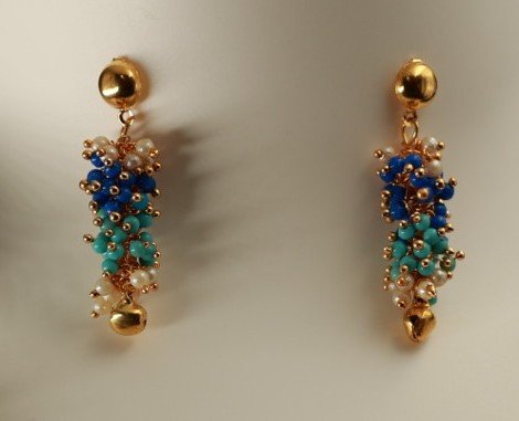 Stunning Necklace of Sky blue and Royal blue loreal beads, Black Cotton Thread beads and Ghunghroos - Image 2