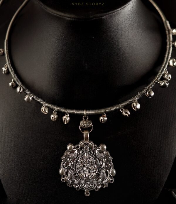Exquisite Silver Oxidised Hasli Necklace with Ganesha Pendant