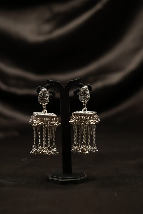 Explore the Unique Charm of Our Flat Designed Silver Oxidised Earrings