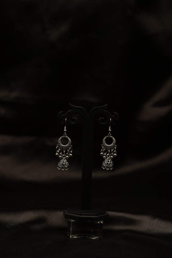 Elegance Redefined: Silver Oxidised Small Chandbali with Jumka