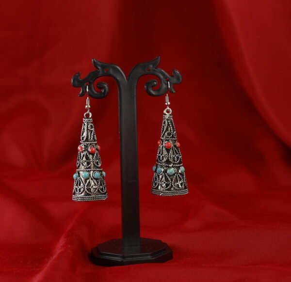 Elevate Your Style with Silver Oxidized Tibetan Conical Shaped Large Statement Earrings