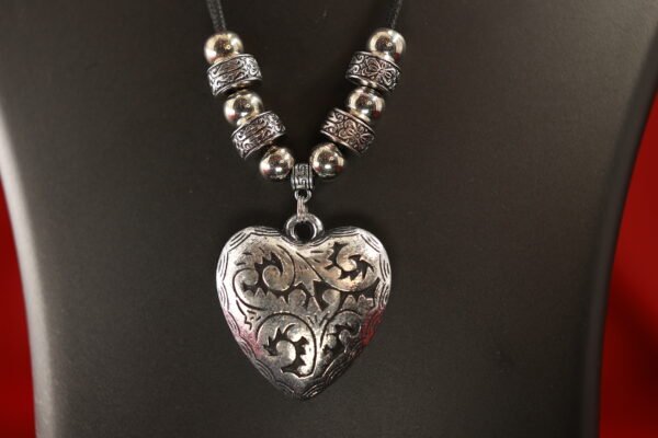 Elegant Long Black Cord Necklace with Heart Pendant - Image 6
