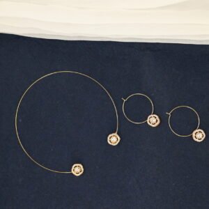 Elegant Memory Wire Choker Necklace Set with Floral Pendants