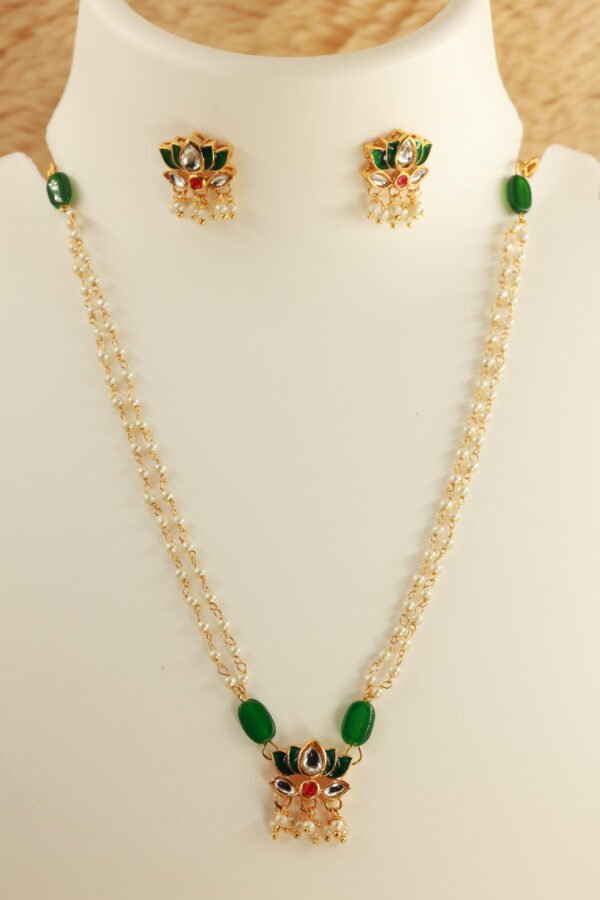 Elegance Redefined: Green Lotus Meenakari Kundan Choker with Pearl Chain