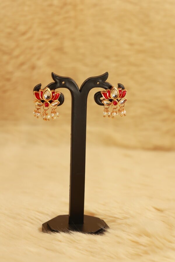 Elegance Redefined: Red Lotus Meenakari Kundan Choker with Pearl Chain - Image 2