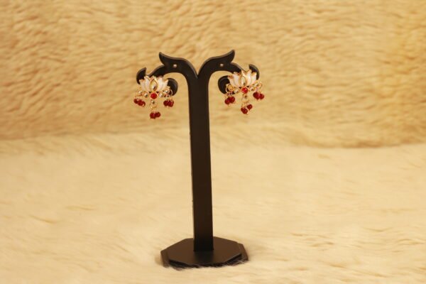 Elegant Gold Choker Necklace with Small White and Red Jadau Lotus with Maroon beads - Image 4