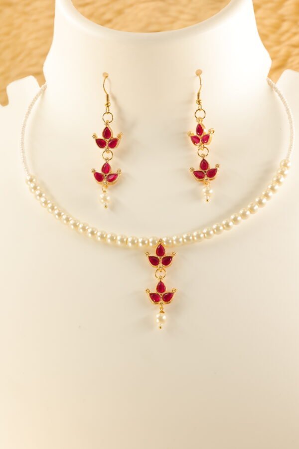 Elegance in Bloom Necklace Set in Dark Pinkish Red - Image 2