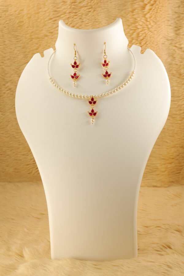 Elegance in Bloom Necklace Set in Dark Pinkish Red - Image 3