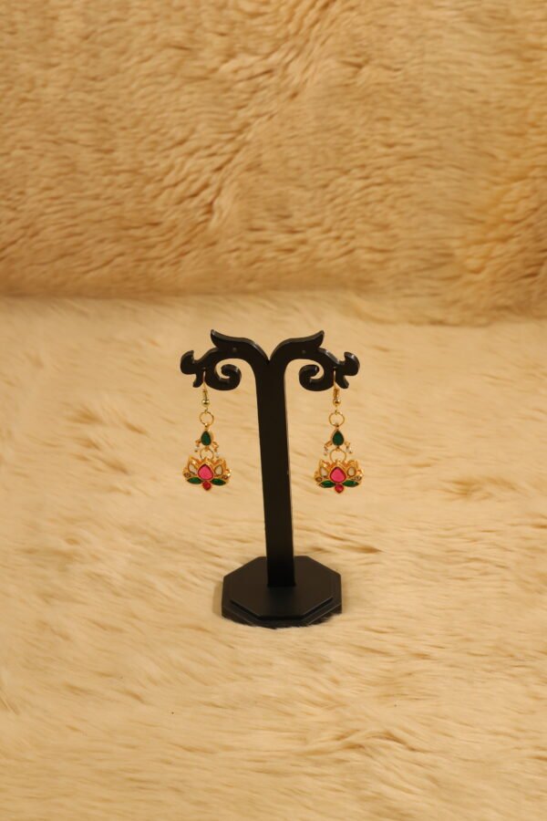 Elegance Redefined: Green, Red and White Lotus Meenakari Kundan Choker with Pearl Chain - Image 3