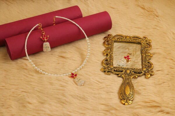 Elegant Memory Wired Faux Pearl Necklace Set with White Meenakari Kundan Tumble bead