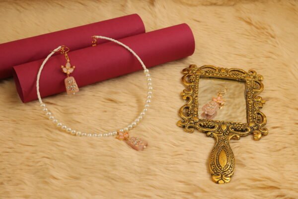 Elegant Memory Wired Faux Pearl Necklace Set with Pastel Pink Meenakari Kundan Tumble bead