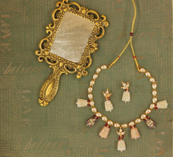 Grand Kundan Kadi Chain Necklace Set in pastel shades of white, pink and Mauve