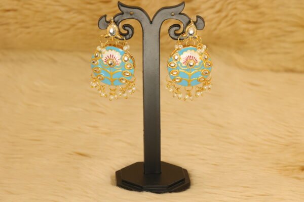 Vibrant Multi-Color (Yellow, Blue and Grey) Meenakari Kundan Necklace Set - Image 3