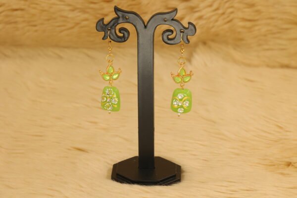 Elegant Memory Wired Faux Pearl Necklace Set with Light Green Meenakari Kundan Tumble bead - Image 2