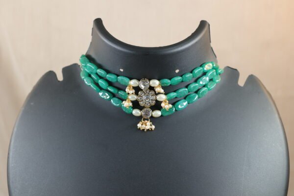 Beautiful 3-Layered Green Choker with Matching Earrings - Image 6