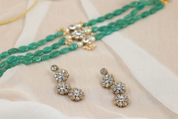 Beautiful 3-Layered Green Choker with Matching Earrings - Image 4