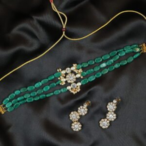 Beautiful 3-Layered Green Choker with Matching Earrings