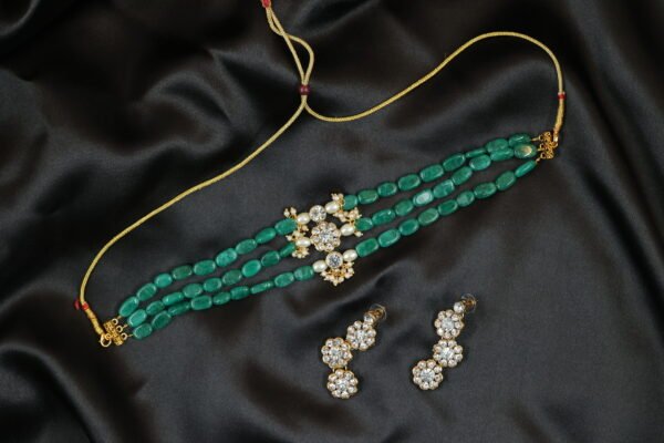 Beautiful 3-Layered Green Choker with Matching Earrings