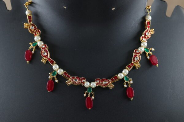 Red Jadau Parrot Charms Necklace - Image 3