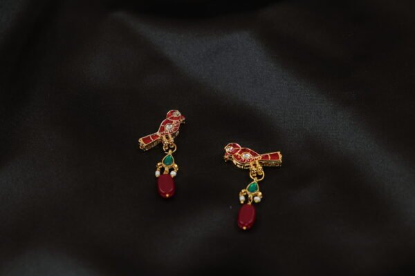 Red Jadau Parrot Charms Necklace - Image 2