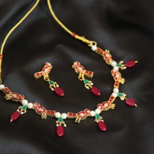 Red Jadau Parrot Charms Necklace