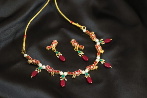 Red Jadau Parrot Charms Necklace