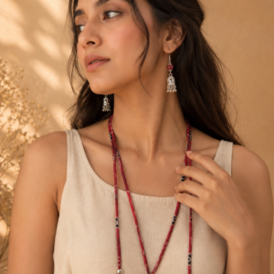 Versatile Open-Ended Red Brick Fabric Necklace piece