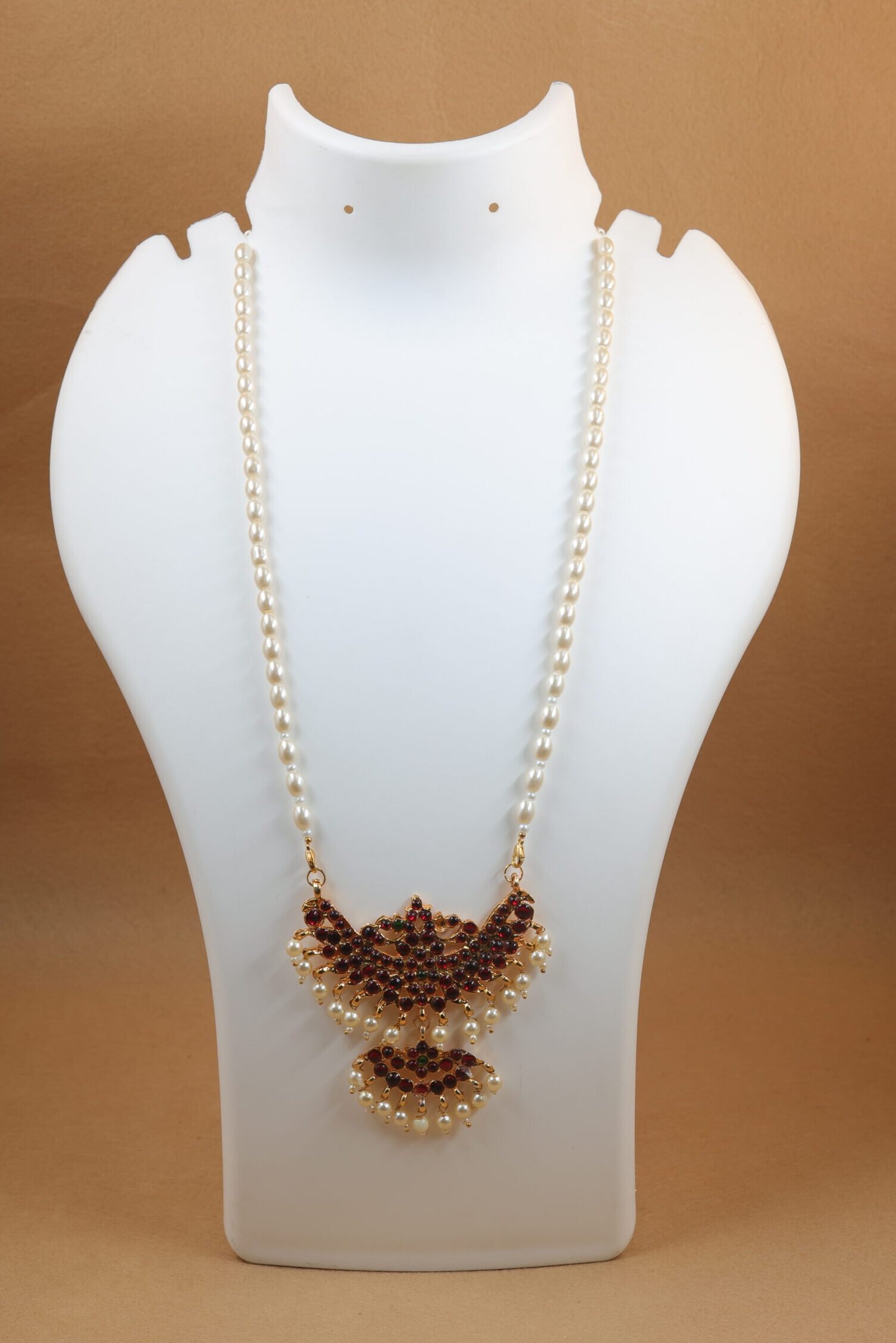 Long Pearl Necklace with Large Kemp Pendant