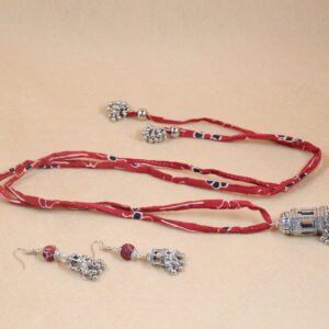Versatile Open-Ended Red Brick Fabric Necklace piece