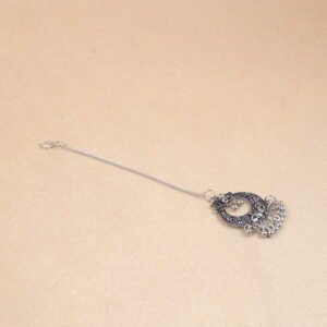 Silver Oxidized Chandbali Maang Tikka