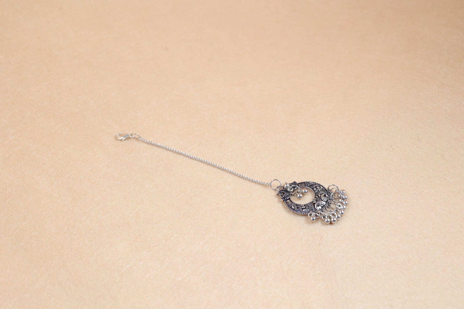 Silver Oxidized Chandbali Maang Tikka