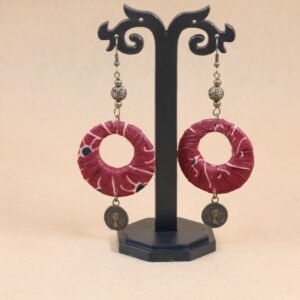 Handmade Cotton Brick Red printed Fabric and Bronze Coin Jewellery