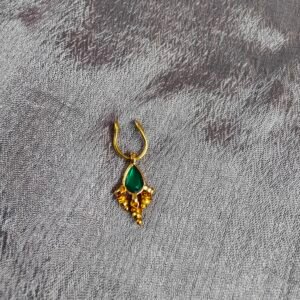 Small Septum Pin with Green Polki Charm