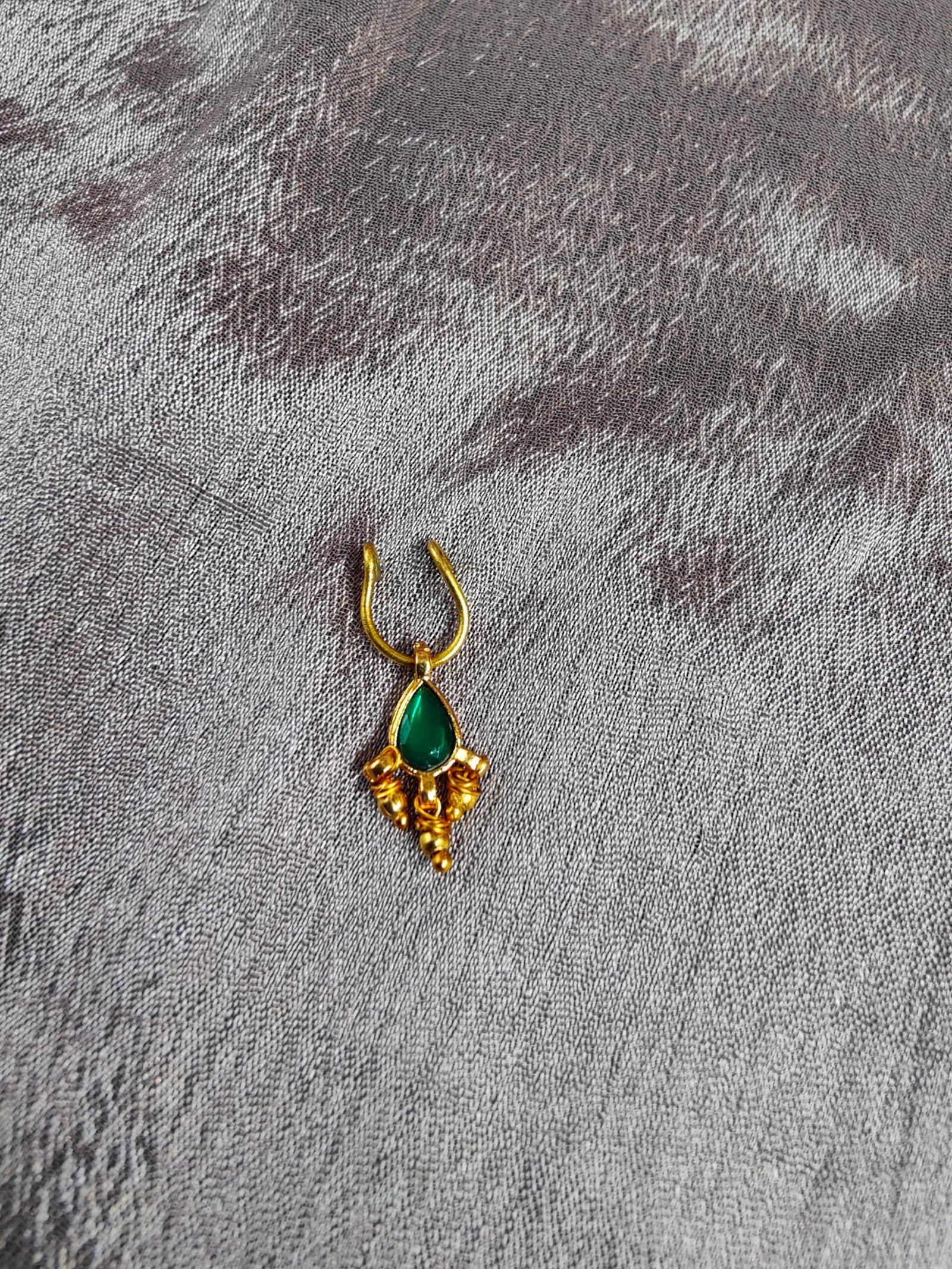 Small Septum Pin with Green Polki Charm