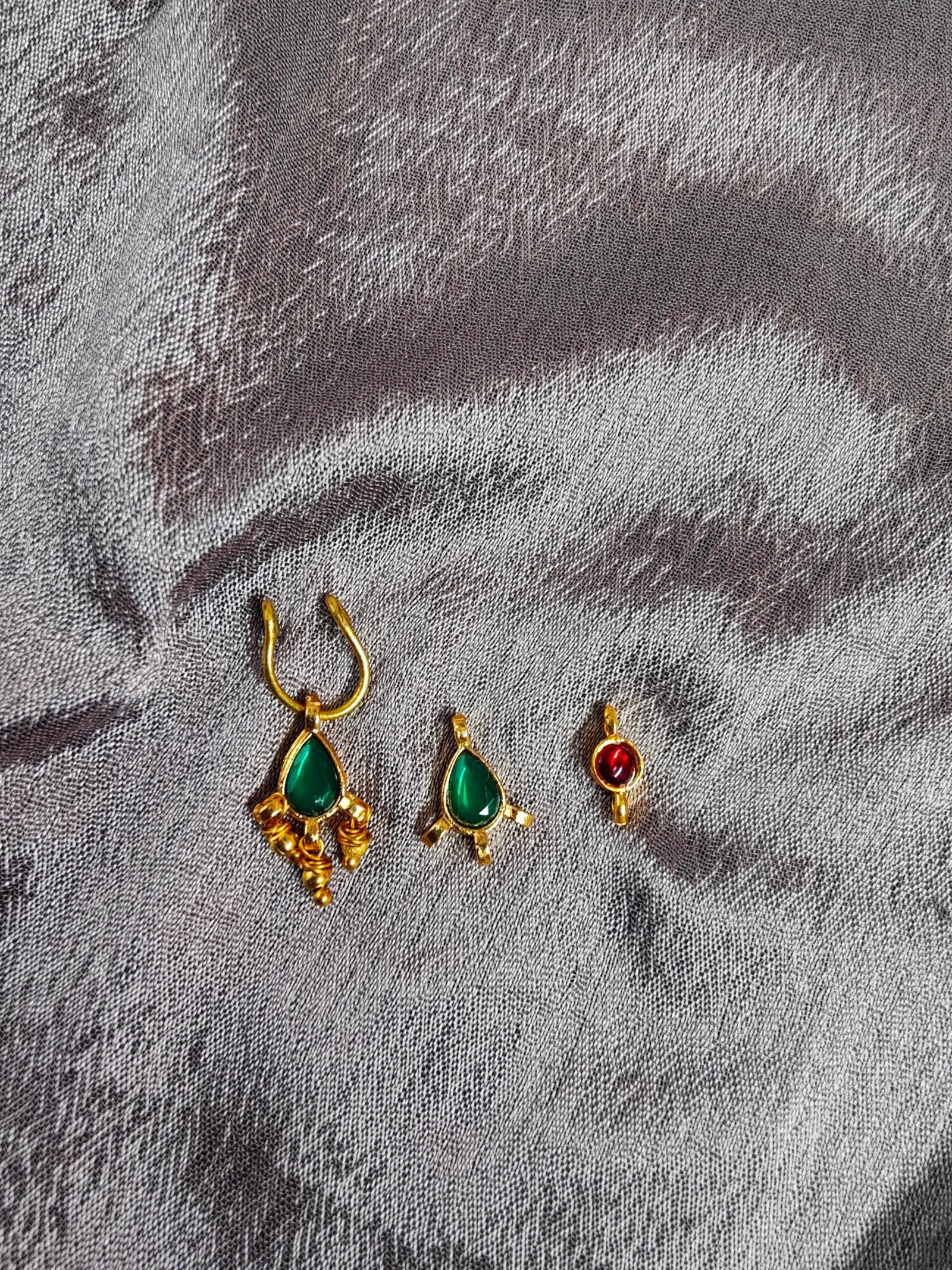 Small Septum Pin with Green Polki Charm - Image 3